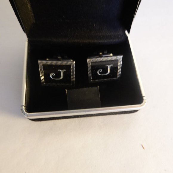 Silver & Black "C" Initial Mid Century Mens Jewelry Gift - Picture 1 of 2